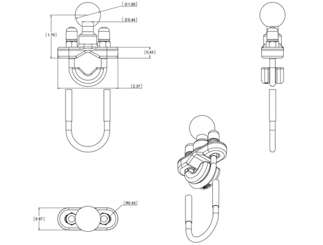RAM Handlebar U-Bolt Base RAM-B-231ZU