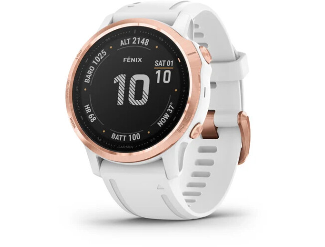 Multispordi kell fenix 6s PRO - roosa kuld, valge rihmaga