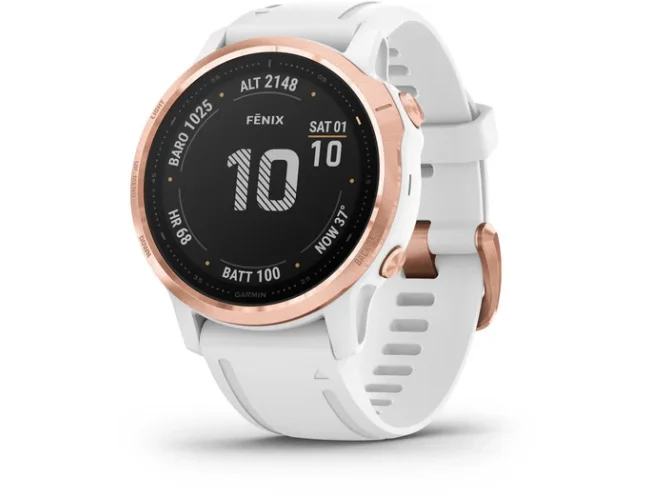 Multispordi kell fenix 6s PRO - roosa kuld, valge rihmaga