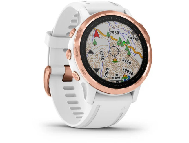 Multispordi kell fenix 6s PRO - roosa kuld, valge rihmaga