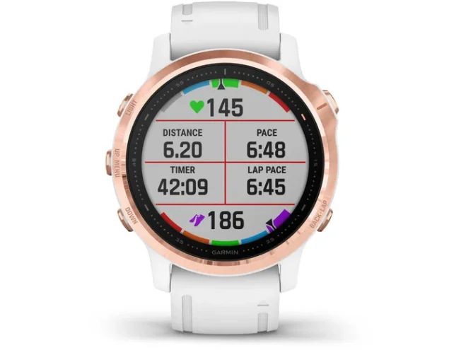 Multispordi kell fenix 6s PRO - roosa kuld, valge rihmaga