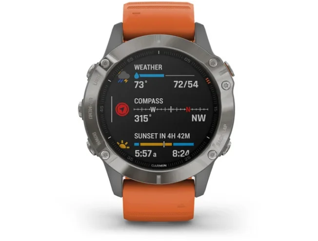 Multispordi kell Garmin fenix 6 Safiir - Ti hall, oranži rihmaga