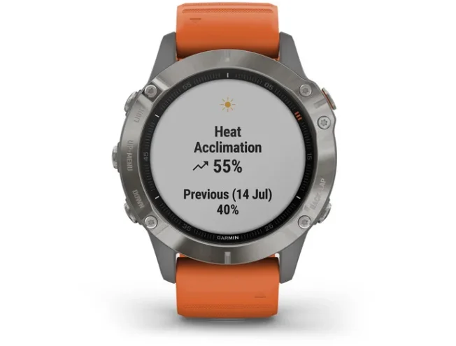 Multispordi kell Garmin fenix 6 Safiir - Ti hall, oranži rihmaga