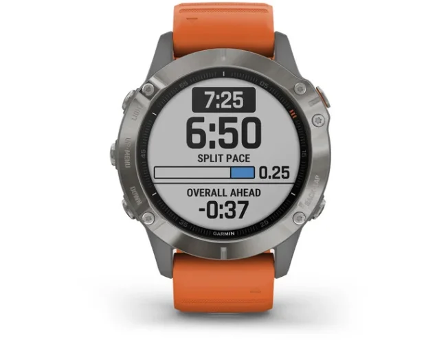 Multispordi kell Garmin fenix 6 Safiir - Ti hall, oranži rihmaga