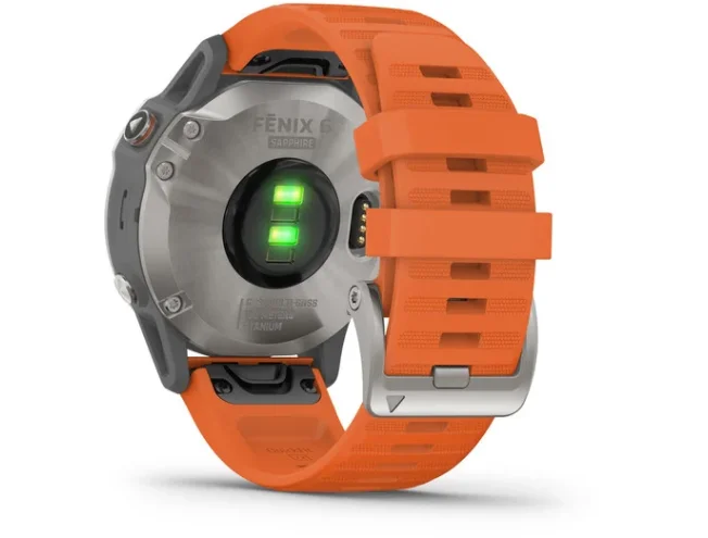Multispordi kell Garmin fenix 6 Safiir - Ti hall, oranži rihmaga