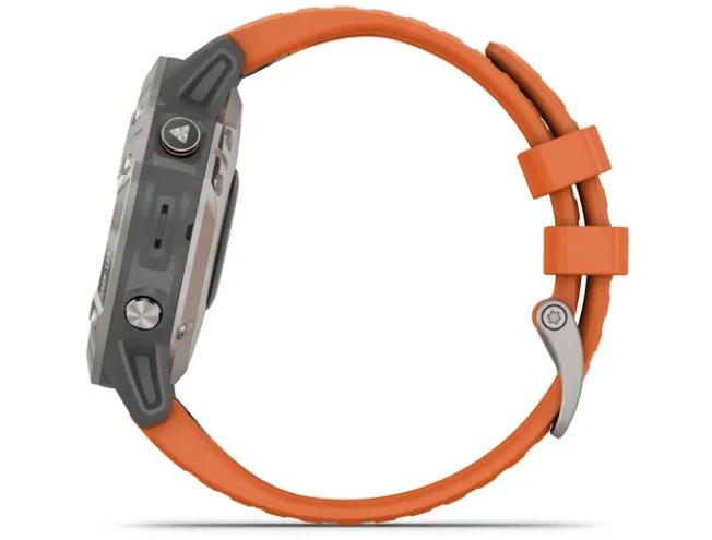 Multispordi kell Garmin fenix 6 Safiir - Ti hall, oranži rihmaga