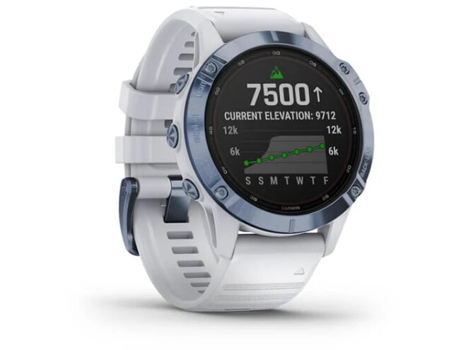 Spordikell Garmin fenix 6 Pro Solar - sinine, valge rihmaga Pro Solar - sinine Ti, valge rihmaga