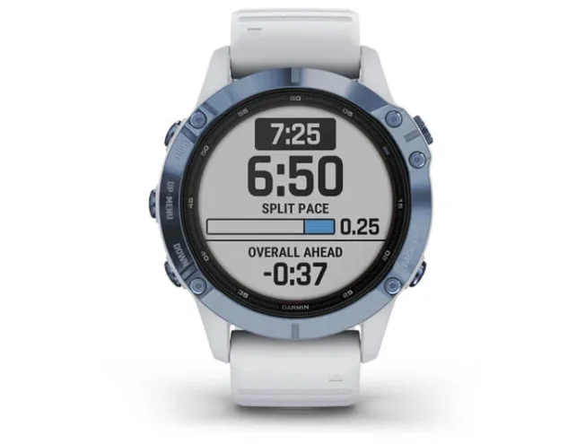 Multispordi kell Garmin fenix 6 Pro Solar - sinine Ti, valge rihmaga