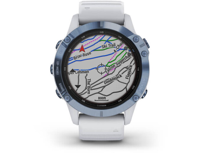 Spordikell Garmin fenix 6 Pro Solar - sinine, valge rihmaga Pro Solar - sinine Ti, valge rihmaga