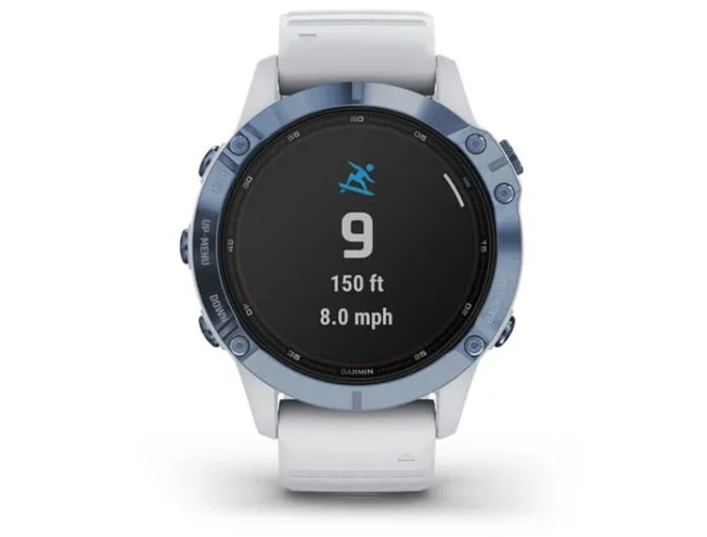 Multispordi kell Garmin fenix 6 Pro Solar - sinine Ti, valge rihmaga