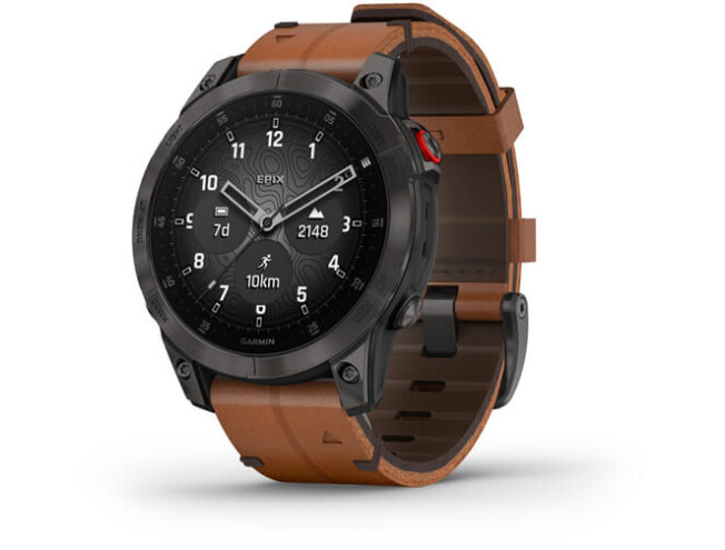 Spordikell Garmin epix (Gen2) Sapphire - Black Titanium Chestnut Leather Sapphire - Black Titanium Chestnut Leather