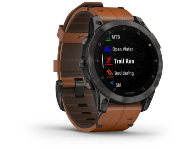 Spordikell Garmin epix (Gen2) Sapphire - Black Titanium Chestnut Leather Sapphire - Black Titanium Chestnut Leather