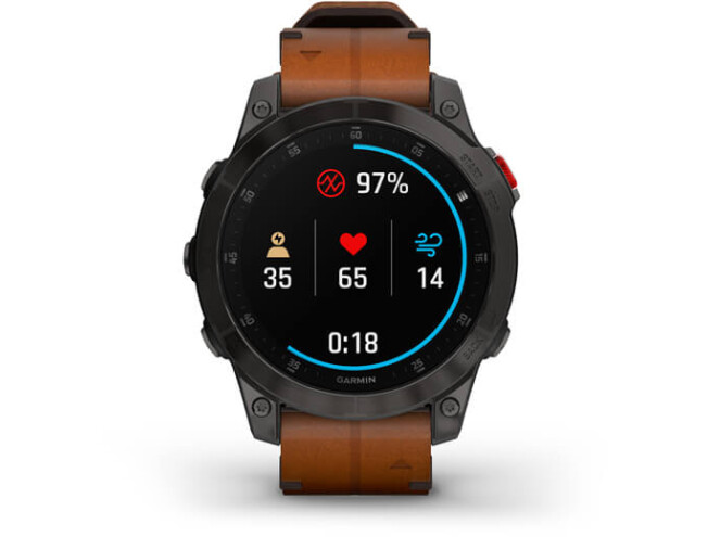 Spordikell Garmin epix (Gen2) Sapphire - Black Titanium Chestnut Leather Sapphire - Black Titanium Chestnut Leather