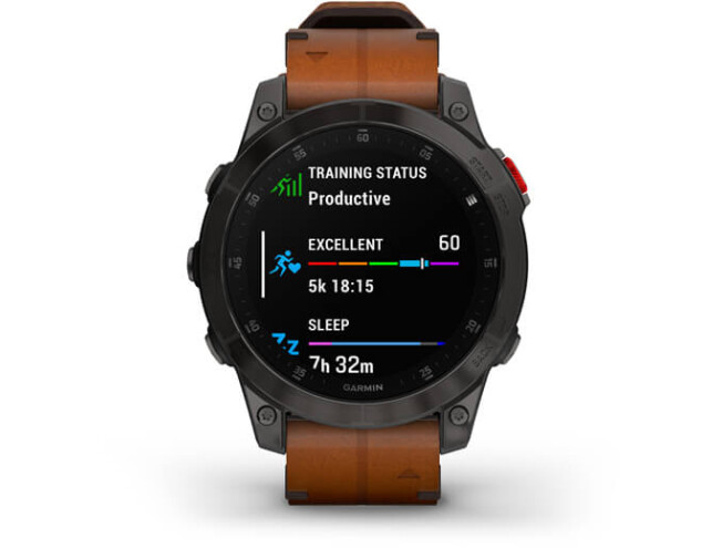 Spordikell Garmin epix (Gen2) Sapphire - Black Titanium Chestnut Leather Sapphire - Black Titanium Chestnut Leather