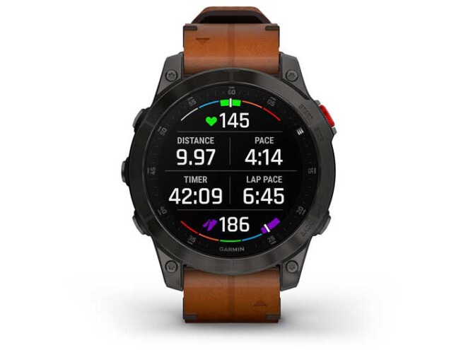 Spordikell Garmin epix (Gen2) Sapphire - Black Titanium Chestnut Leather Sapphire - Black Titanium Chestnut Leather