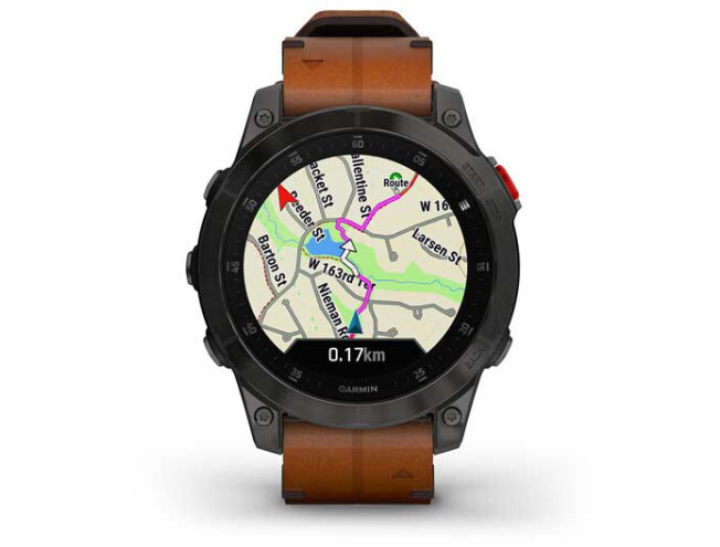 Spordikell Garmin epix (Gen2) Sapphire - Black Titanium Chestnut Leather Sapphire - Black Titanium Chestnut Leather