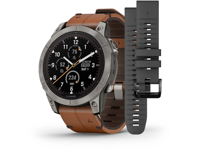 Spordikell Garmin fenix 7 PRO Solar Sapphire - Titanium Brown Leather