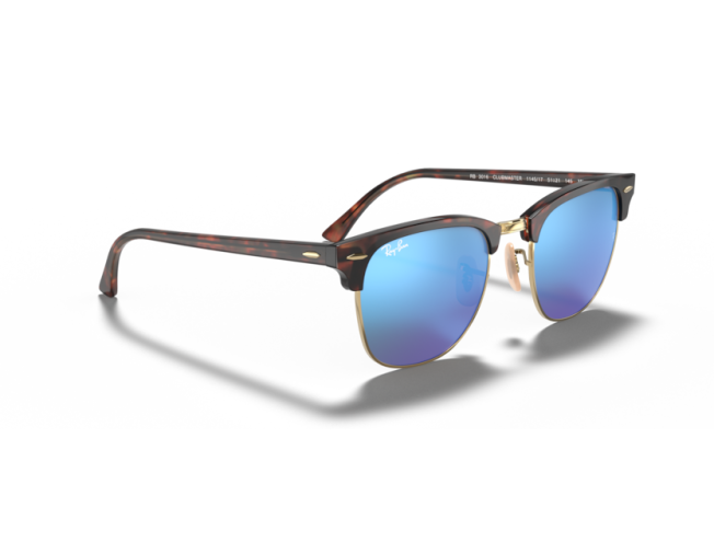 P&auml;ikeseprillid Ray-Ban Clubmaster Havana on Gold Blue Flash M