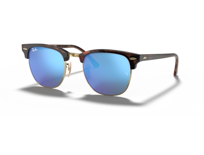 P&auml;ikeseprillid Ray-Ban Clubmaster Havana on Gold Blue Flash M