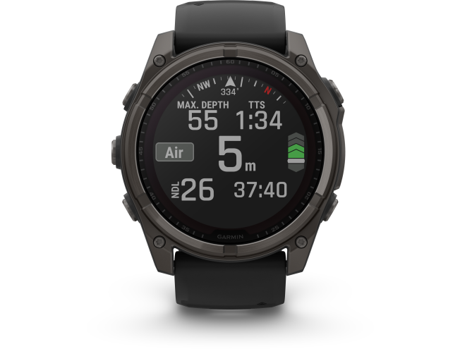 Spordikell fenix 8 51mm Solar Solar Sapphire Carbon Gray DLC Ti with Black band