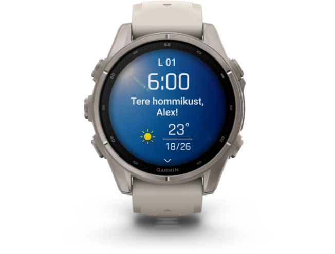 Spordikell Garmin fenix 9 43mm Standard - Titanium with Fog Grey Silicone Band