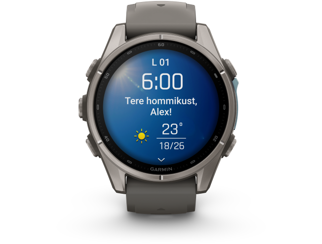 Spordikell Garmin fenix 9 43mm Standard - Titanium with Pebble Grey Silicone Band
