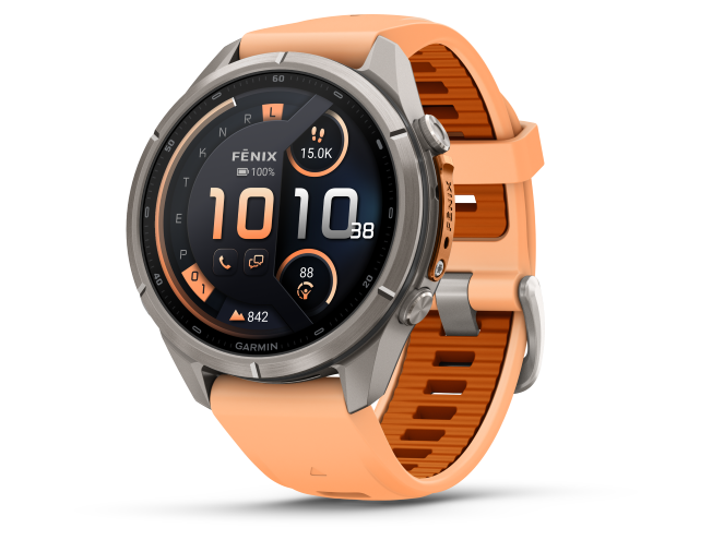 Spordikell Garmin fenix 9 43mm Pro inReach - Titanium with Shell Pink/Autumn Orange Silicone Band