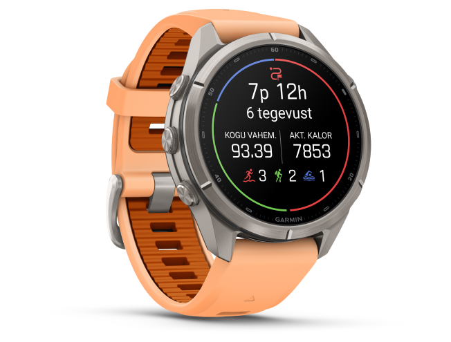 Spordikell Garmin fenix 9 43mm Pro inReach - Titanium with Shell Pink/Autumn Orange Silicone Band