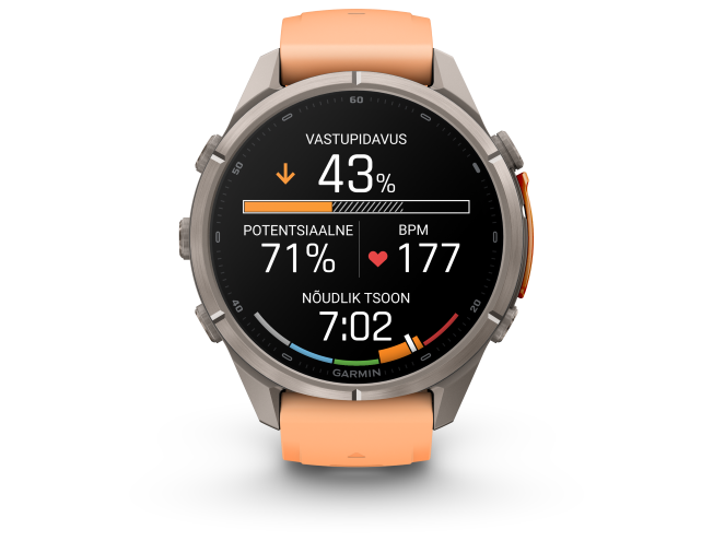 Spordikell Garmin fenix 9 43mm Pro inReach - Titanium with Shell Pink/Autumn Orange Silicone Band