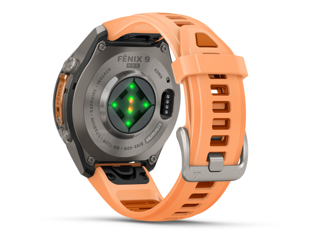 Spordikell Garmin fenix 9 43mm Pro inReach - Titanium with Shell Pink/Autumn Orange Silicone Band