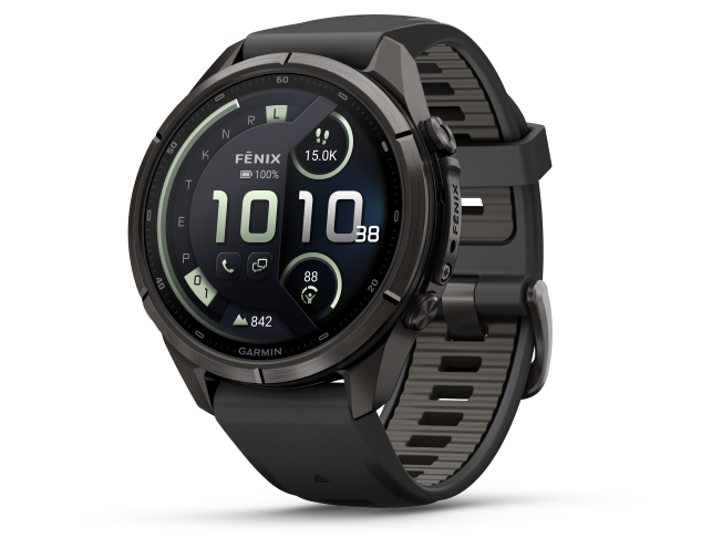Spordikell Garmin fenix 9 43mm Pro inReach - Carbon Gray DLC Titanium with Black/Pebble Grey Silicone Band