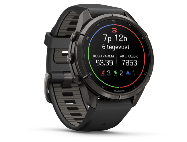 Spordikell Garmin fenix 9 43mm Pro inReach - Carbon Gray DLC Titanium with Black/Pebble Grey Silicone Band