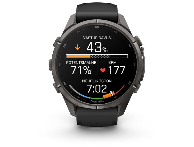 Spordikell Garmin fenix 9 43mm Pro inReach - Carbon Gray DLC Titanium with Black/Pebble Grey Silicone Band