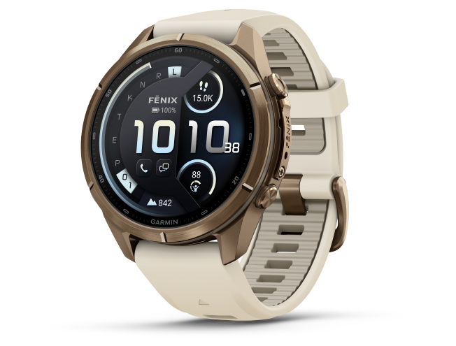 Spordikell Garmin fenix 9 43mm Pro inReach - Autumn Gold Titanium with Cream/French Grey Silicone Band