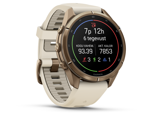 Spordikell Garmin fenix 9 43mm Pro inReach - Autumn Gold Titanium with Cream/French Grey Silicone Band