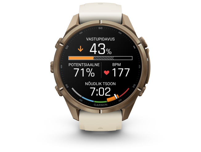 Spordikell Garmin fenix 9 43mm Pro inReach - Autumn Gold Titanium with Cream/French Grey Silicone Band