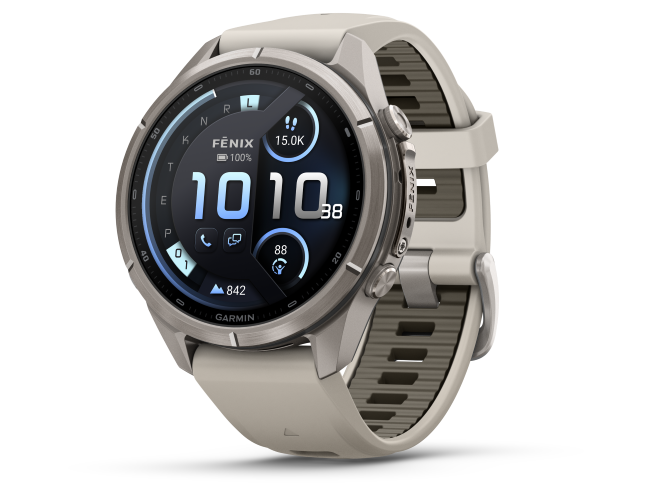 Spordikell Garmin fenix 9 43mm Pro - Titanium with Fog Grey/Dark Sandstone Silicone Band