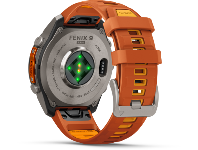 Spordikell Garmin fenix 9 47mm Pro inReach - Titanium with Autumn Orange/Spark Orange Silicone Band