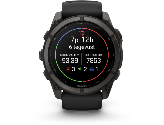 Spordikell Garmin fenix 9 51mm Standard - Carbon Grey DLC Titanium with Black Silicone Band