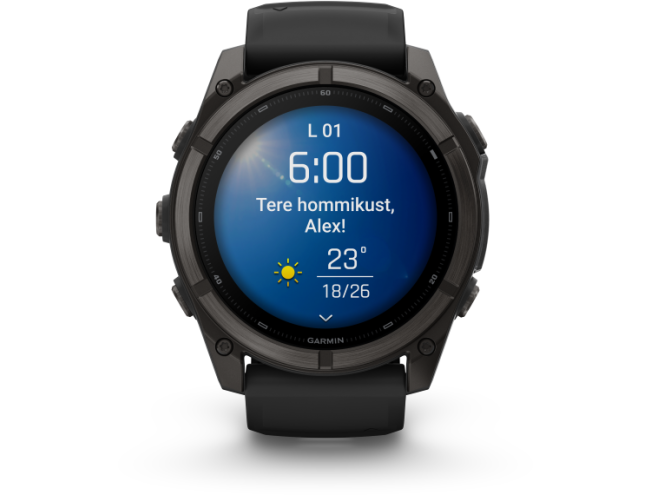Spordikell Garmin fenix 9 51mm Standard - Carbon Grey DLC Titanium with Black Silicone Band