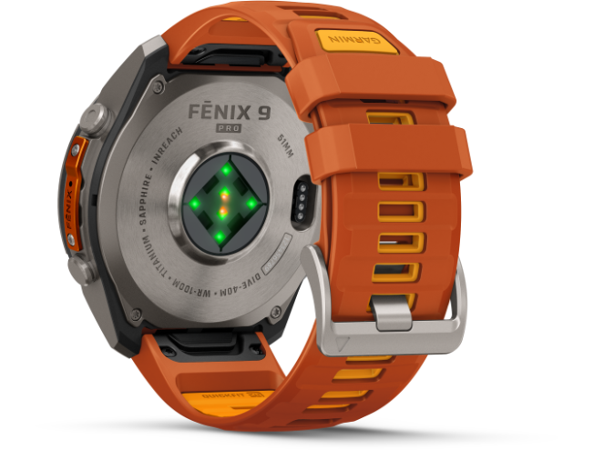 Spordikell Garmin fenix 9 51mm Pro inReach - Titanium with Autumn Orange/Spark Orange Silicone Band